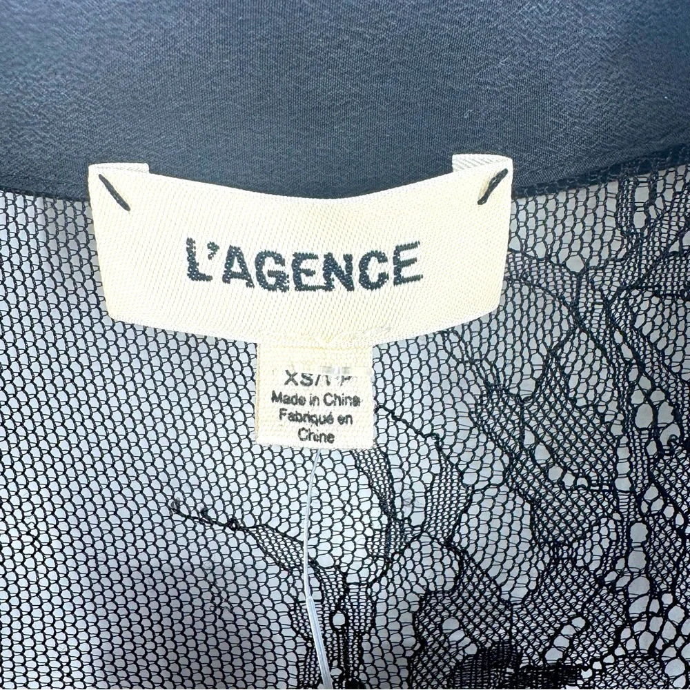 L’AGENCE Lace Button Up Blouse Long Sleeves in Black Size XS Fits M - Picture 2 of 6
